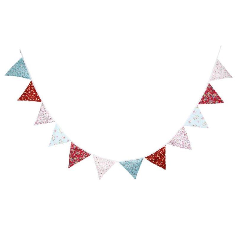 RED BLUE PINK VINTAGE STYLE FLOWER ROSES COTTON GLAMPING BUNTING