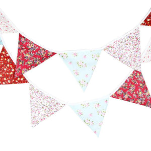 RED BLUE PINK VINTAGE STYLE FLOWER ROSES COTTON GLAMPING BUNTING BANNER PENNANT FLAGS