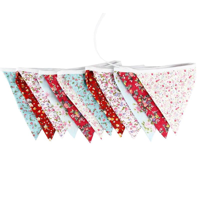 RED BLUE PINK VINTAGE STYLE FLOWER ROSES COTTON GLAMPING BUNTING BANNER PENNANT FLAGS
