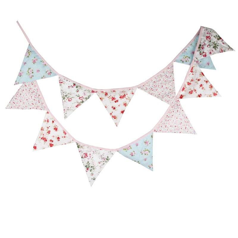PINK VINTAGE STYLE FLOWER ROSES COTTON GLAMPING BUNTING BANNER PENNANT FLAGS